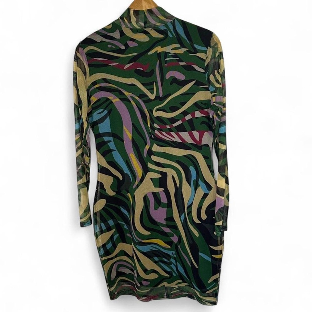 Karen Millen Abstract Mesh Mini Dress | Mock Neck Bodycon | Size 10 - Picture 4 of 6